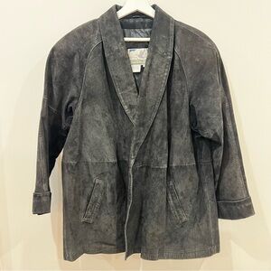 VTG Tidewater Traders Black Pig Skin Suede Leather Shawl-Collar Jacket